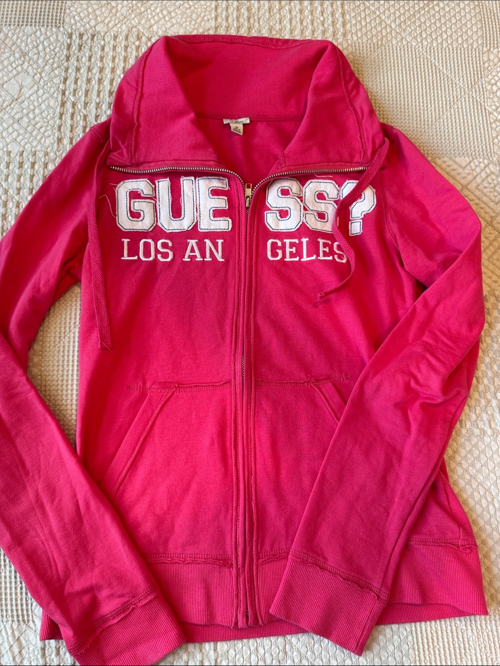 Guess Girls' Hot Pink Full-Zip Hoodie with Embroidered Logo
